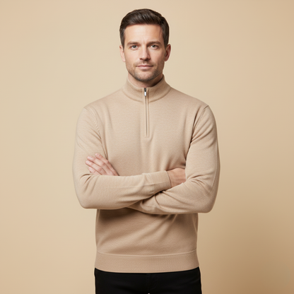 Men’s Solid Quarter Zip Stand Collar Pullover