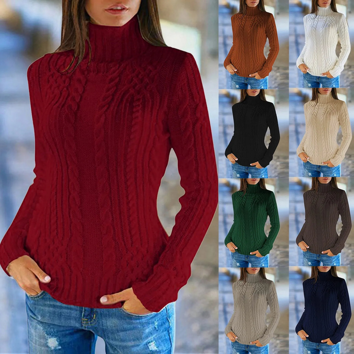 Cozy Winter Cable Knit Turtleneck Sweater