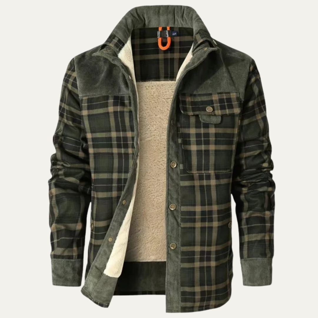 Men’s Plaid Fleece Lined Corduroy Yoke Shirt Jacket