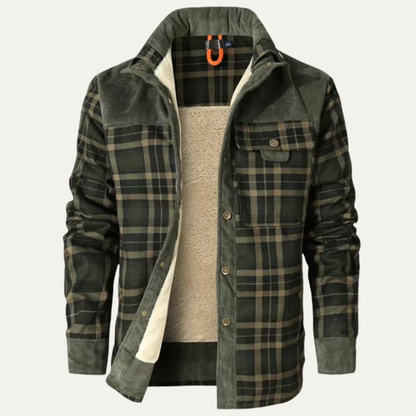 Men’s Plaid Fleece Lined Corduroy Yoke Shirt Jacket