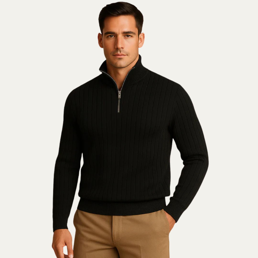 Men’s Mock Neck Quarter Zip Ribbed Sweater
