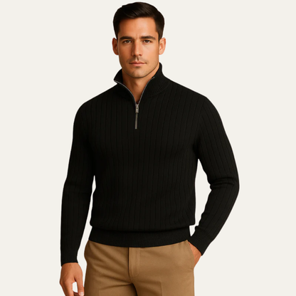 Men’s Mock Neck Quarter Zip Ribbed Sweater