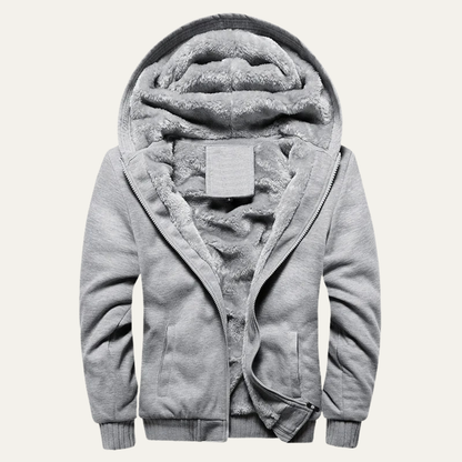 Men’s Color Block Hooded Fleece Jacket with Shearling Lining