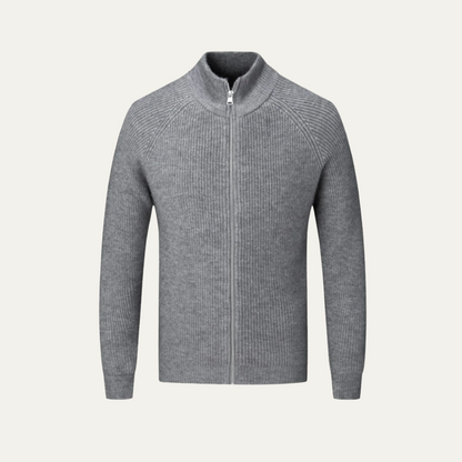 Men’s Ribbed Full Zip Stand Collar Knit Cardigan