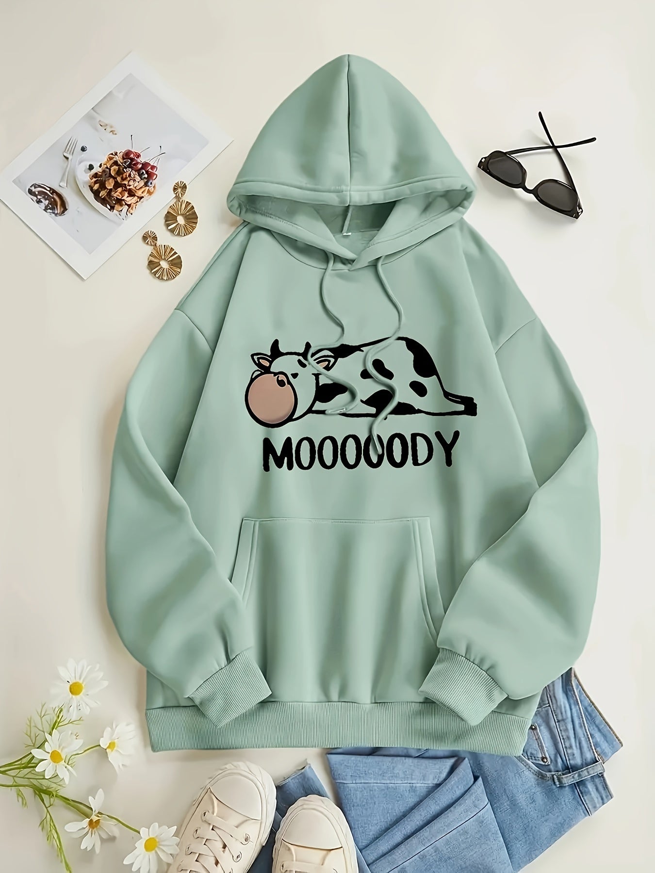 Cozy Winter Hoodie with Animal Print Pocket