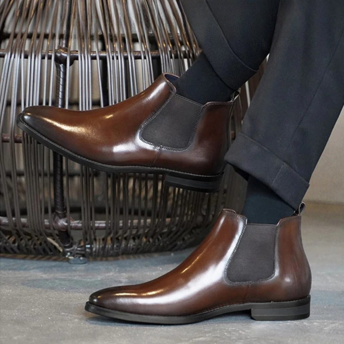 The Rossano Men’s Classic Slip On Leather Chelsea Ankle Boots