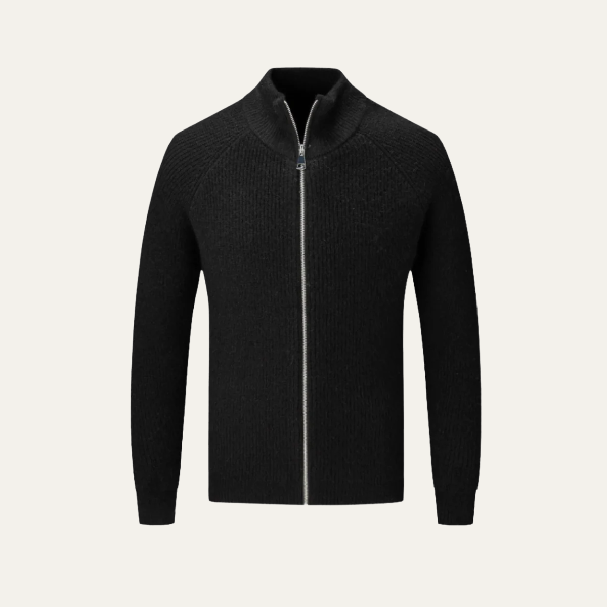 Men’s Ribbed Full Zip Stand Collar Knit Cardigan