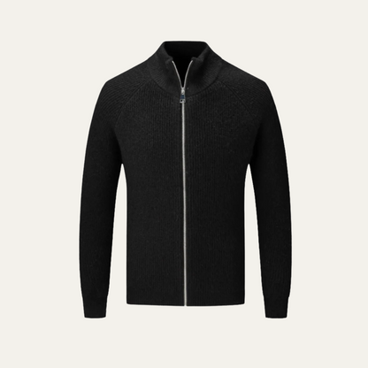 Men’s Ribbed Full Zip Stand Collar Knit Cardigan