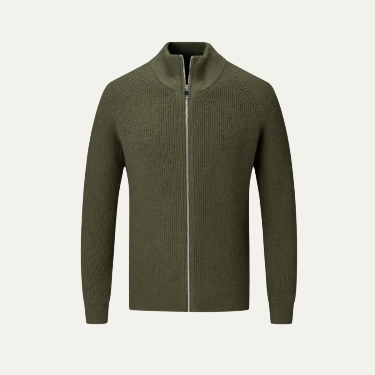 Men’s Ribbed Full Zip Stand Collar Knit Cardigan