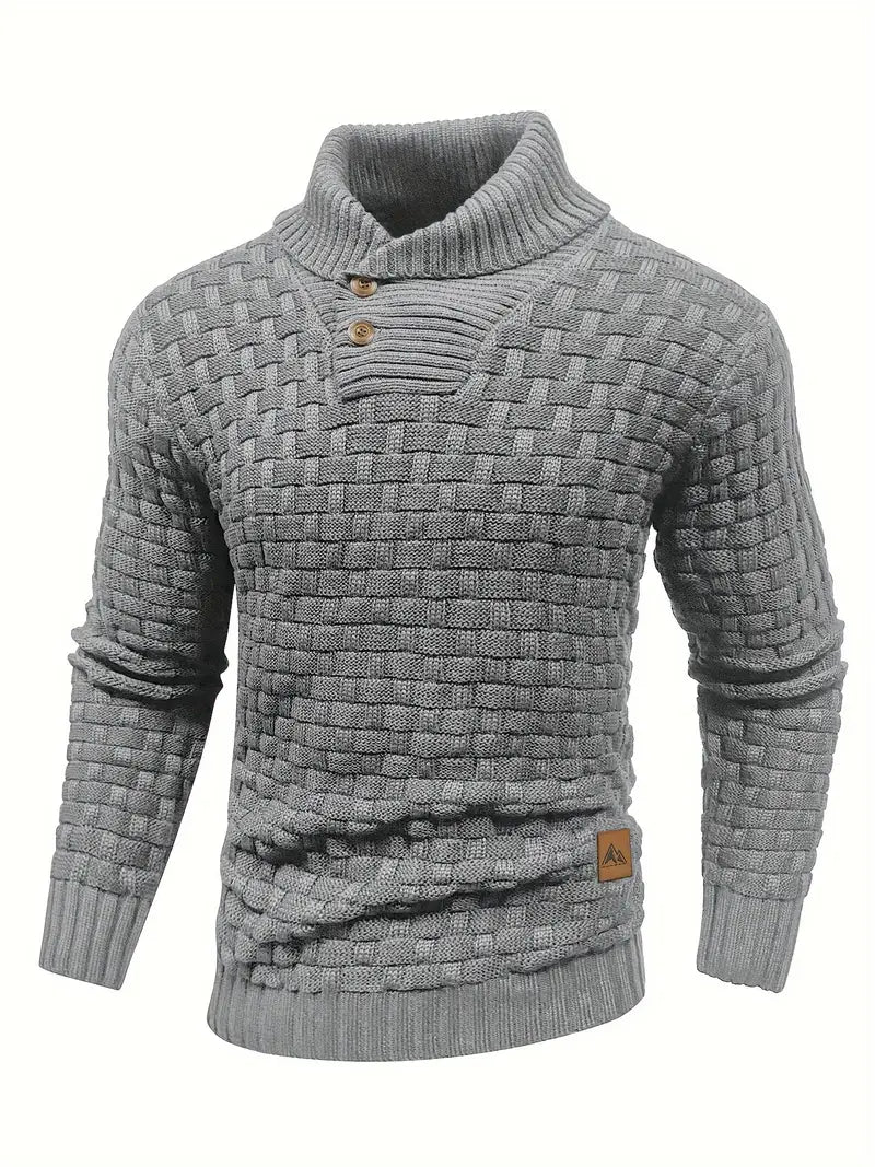 Men’s Textured Shawl Collar Button Pullover Sweater