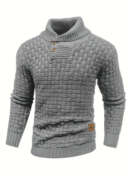 Men’s Textured Shawl Collar Button Pullover Sweater