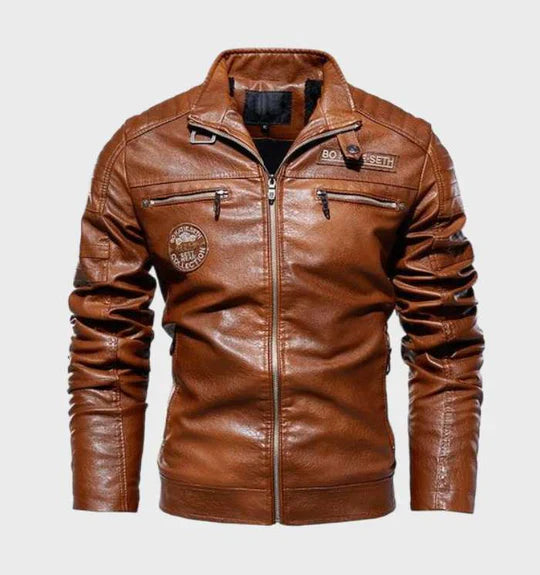 Men’s Vintage Distressed Faux Leather Racer Jacket