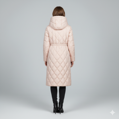 Violi | Padded Jacket - Quilted Hooded Knee-Length Winter Coat for Women
