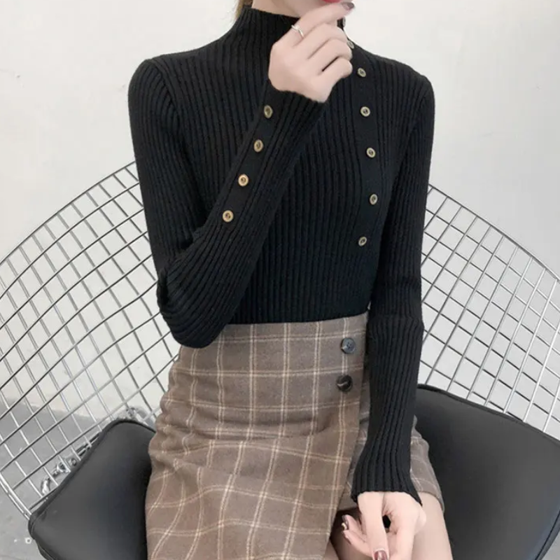 Cozy Women's Knit Turtleneck Sweater with Buttons