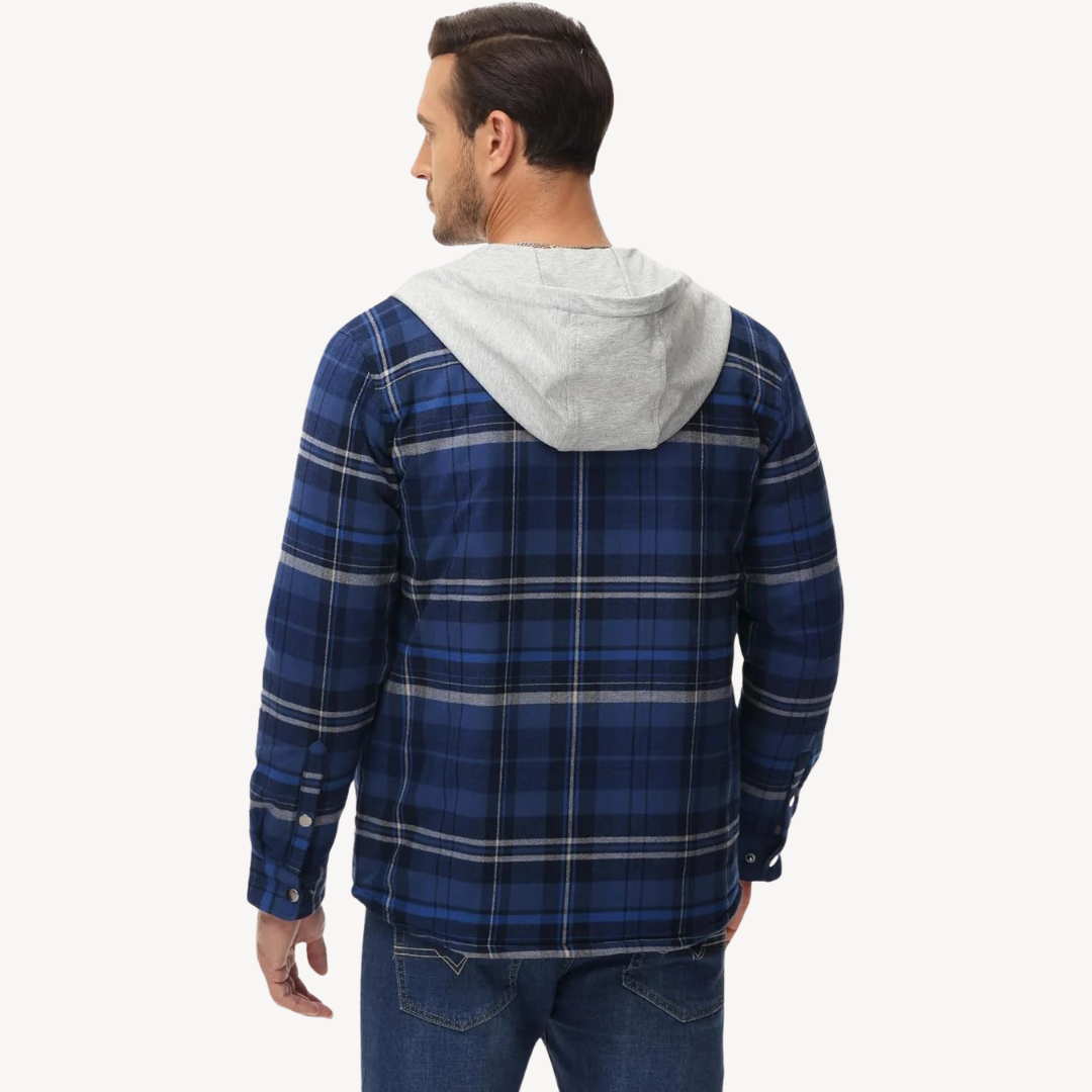 Plaid Quilted Hooded Jacket for Men