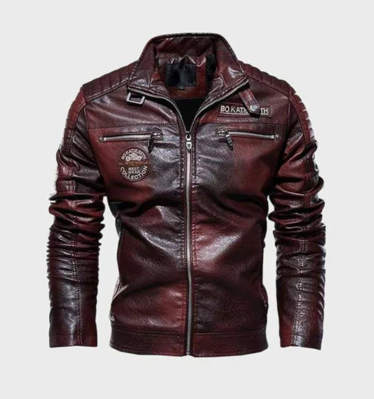 Men’s Vintage Distressed Faux Leather Racer Jacket