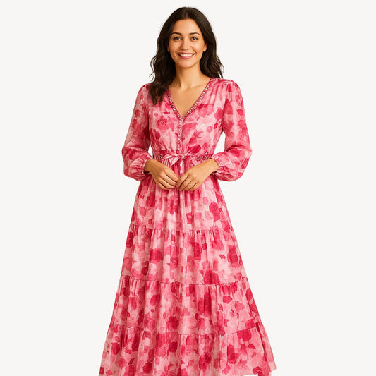 Women's Floral Long Sleeve Maxi Dress