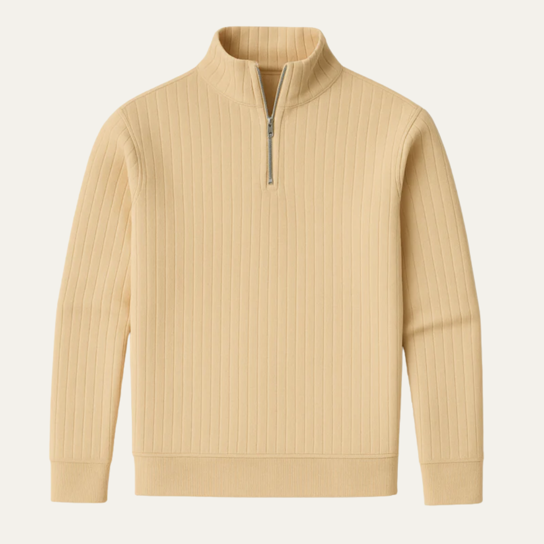 Men’s Mock Neck Quarter Zip Ribbed Sweater