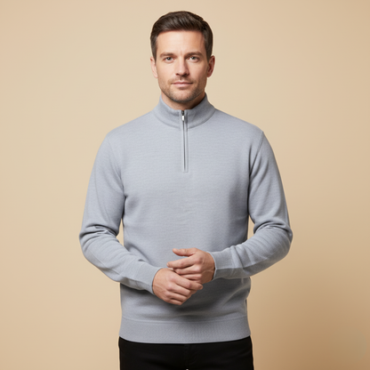 Men’s Solid Quarter Zip Stand Collar Pullover