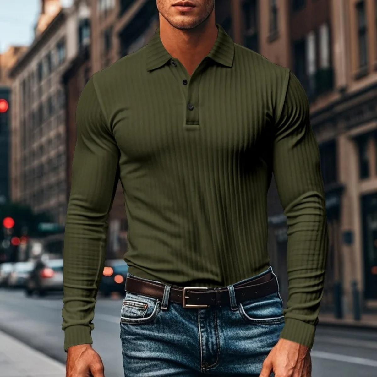The Sorrento Men’s Ribbed Casual Button Neck Polo Shirt