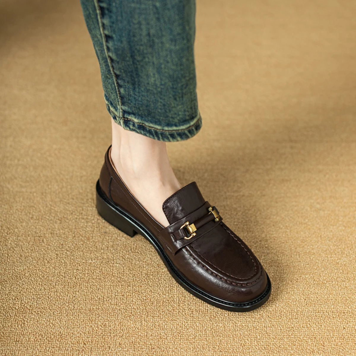 The Montepulciano Men’s Classic Slip On Leather Loafers with Metal Buckle