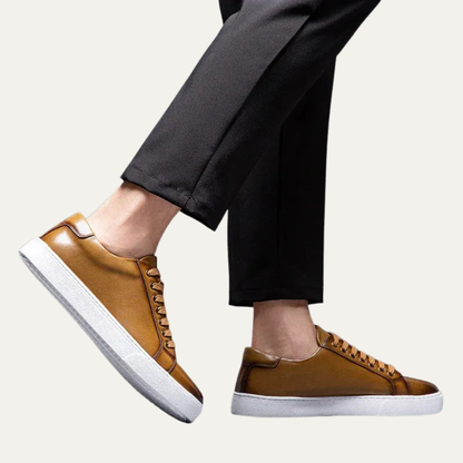 Men’s Leather Low Top Sneakers with Thick Cupsole