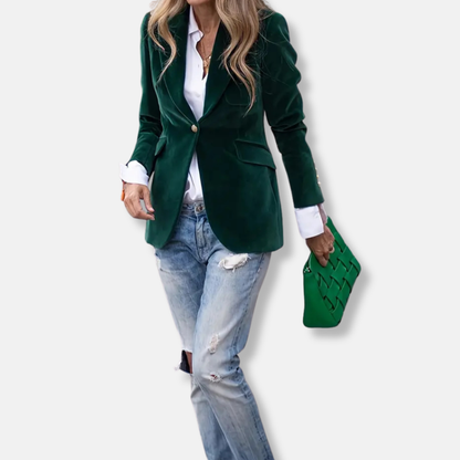 Isla Tailored Blazer | Gold Button Accent Lapel Collar Blazer