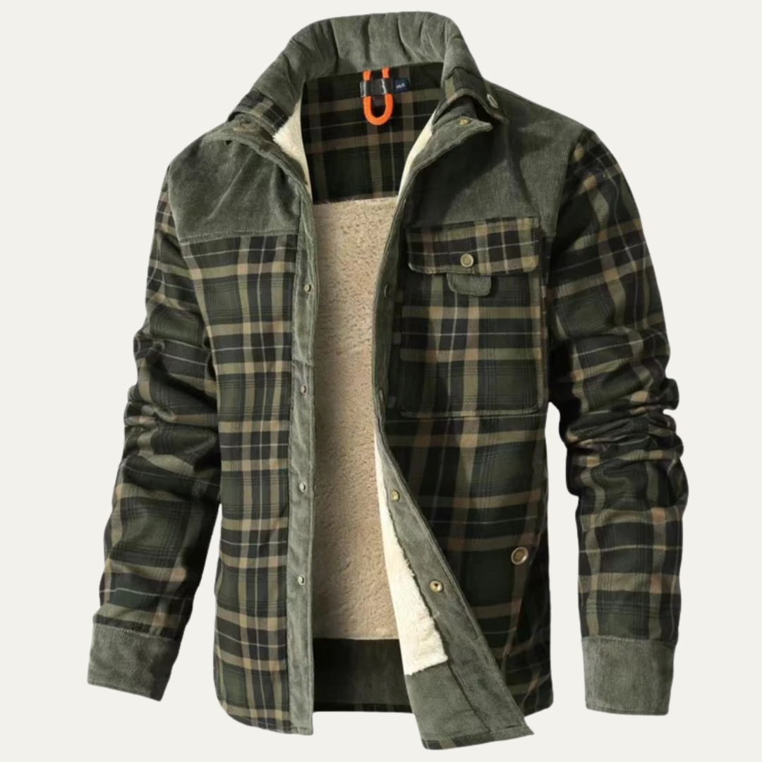 Men’s Plaid Fleece Lined Corduroy Yoke Shirt Jacket