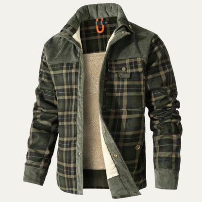 Men’s Plaid Fleece Lined Corduroy Yoke Shirt Jacket