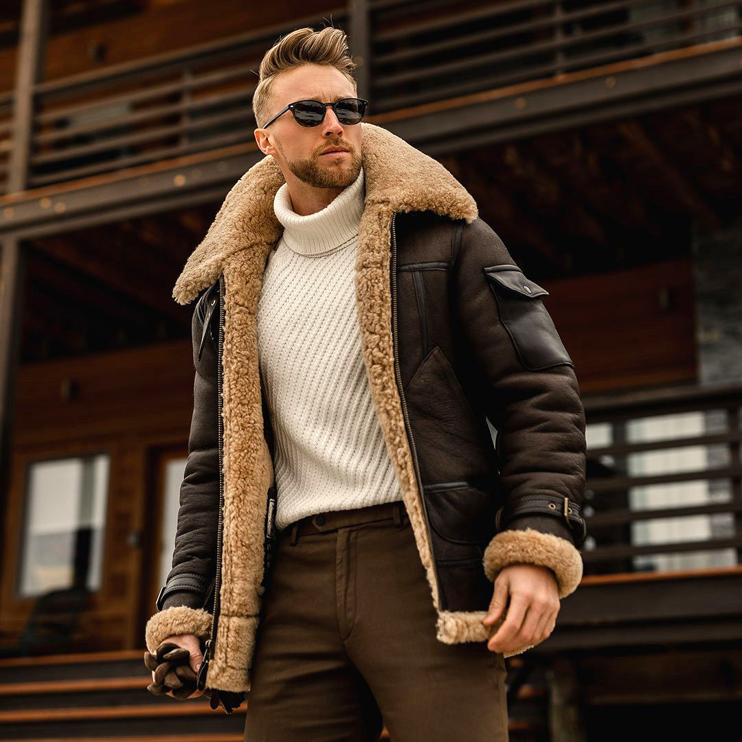 Luxury Men's Sheepskin Pilot Jacket - BritishElegance