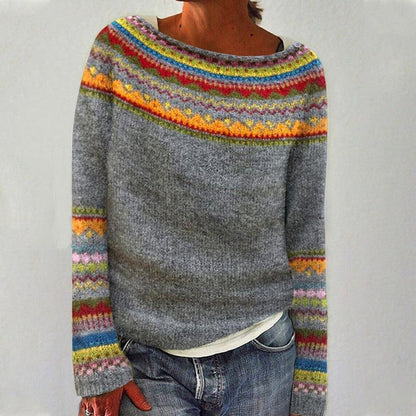 Sienna Relaxed Fit Sweater | Boat Neck Fair Isle Sweater
