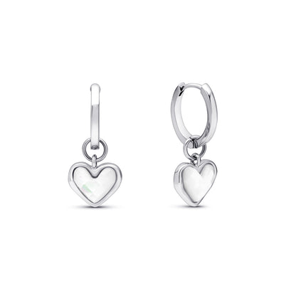 Heart earrings in white quartz (silver)