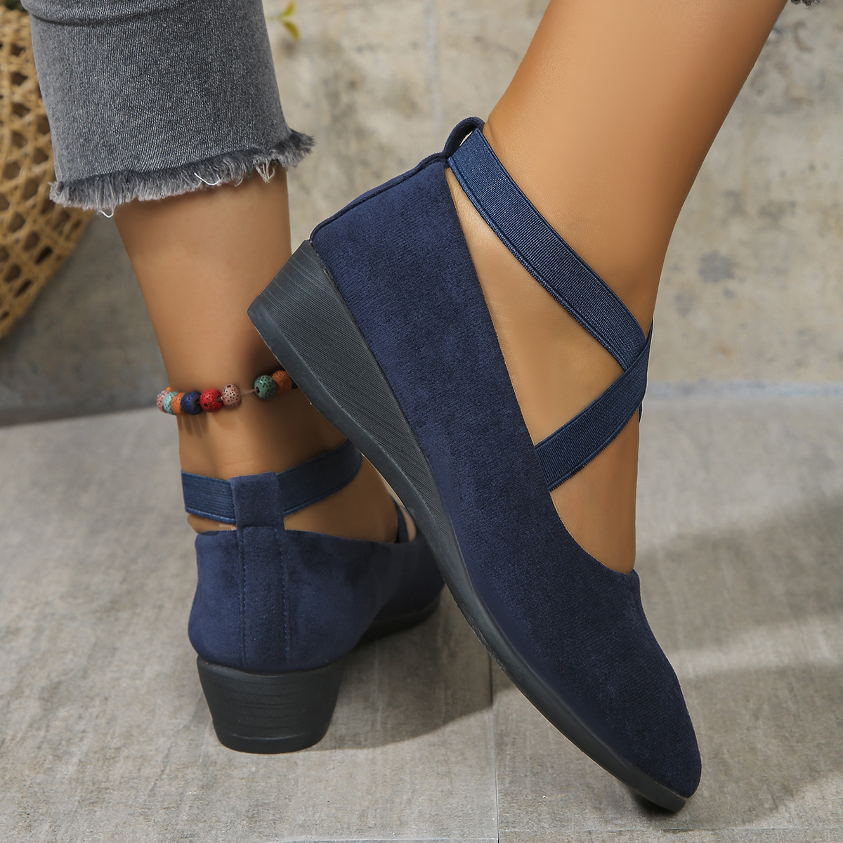 Melinda | Fashionable Easy Fit Wedge Shoes with Stretch Strap