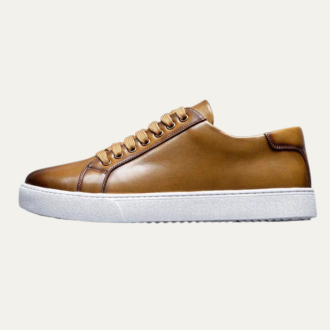 Men’s Leather Low Top Sneakers with Thick Cupsole