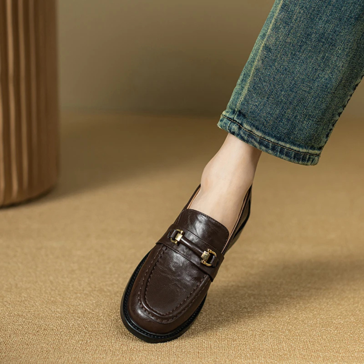 The Montepulciano Men’s Classic Slip On Leather Loafers with Metal Buckle