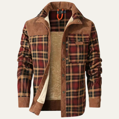 Men’s Plaid Fleece Lined Corduroy Yoke Shirt Jacket