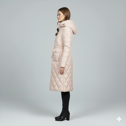 Violi | Padded Jacket - Quilted Hooded Knee-Length Winter Coat for Women