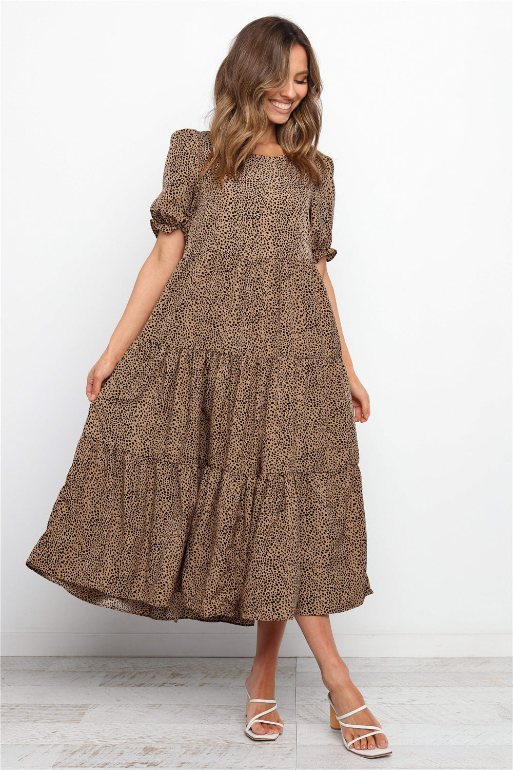 Women's Lightweight Floral Maxi Dress with Puff Sleeves - BritishElegance