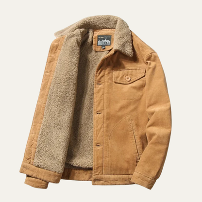 The Monferrato Men’s Vintage Fur Collar Corduroy Winter Jacket