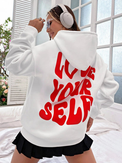 Relaxed Fit Women's Hoodie with Inspirational Quote Print