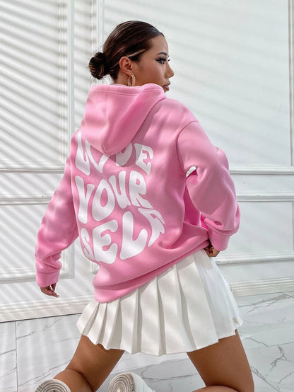 Relaxed Fit Women's Hoodie with Inspirational Quote Print