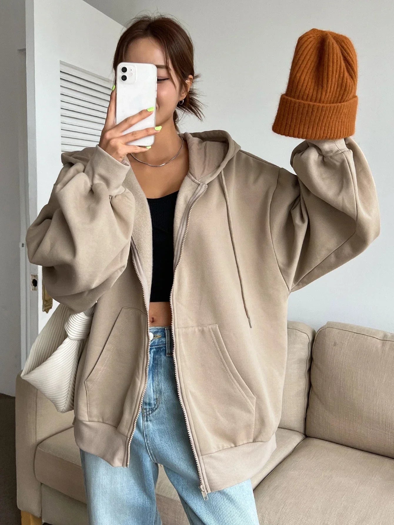 Women's Zip-Up Hoodie – Drawstring Closure & Long Sleeves
