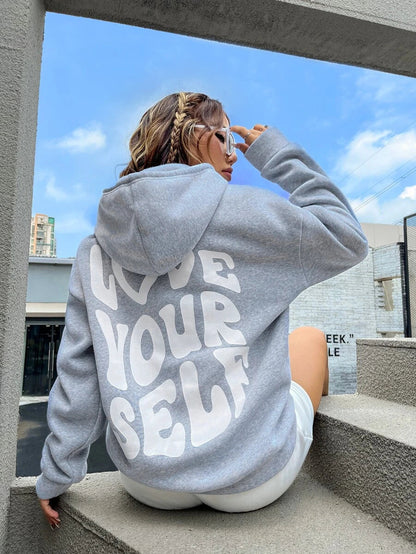 Relaxed Fit Women's Hoodie with Inspirational Quote Print