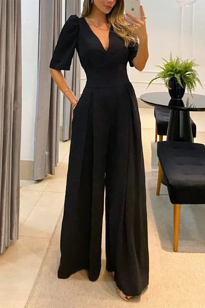 Women's Chic Flowy V-Neck Summer Jumpsuit