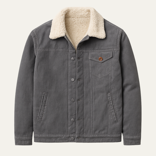 The Monferrato Men’s Vintage Fur Collar Corduroy Winter Jacket