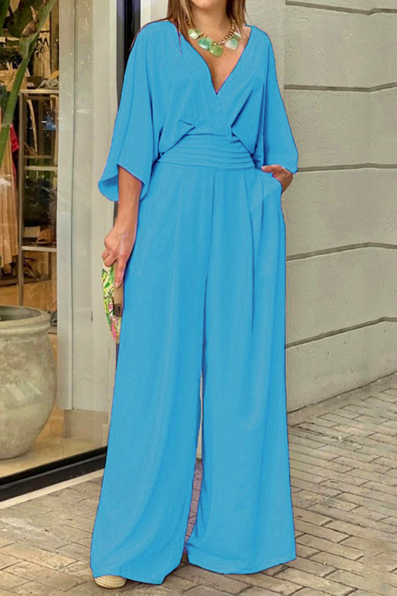 Relaxed Fit V-neck Summer Jumpsuit for Women