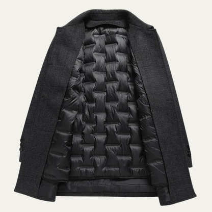 The Dobbiaco Men’s Winter Plaid Wool Blend Overcoat with Quilted Lining