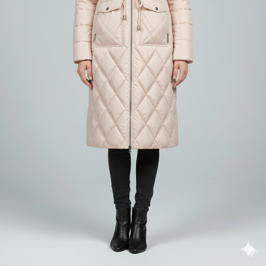 Violi | Padded Jacket - Quilted Hooded Knee-Length Winter Coat for Women