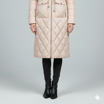 Violi | Padded Jacket - Quilted Hooded Knee-Length Winter Coat for Women