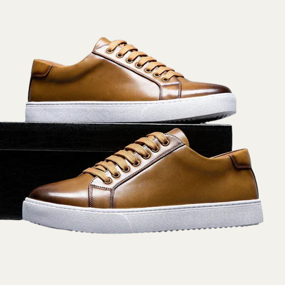 Men’s Leather Low Top Sneakers with Thick Cupsole
